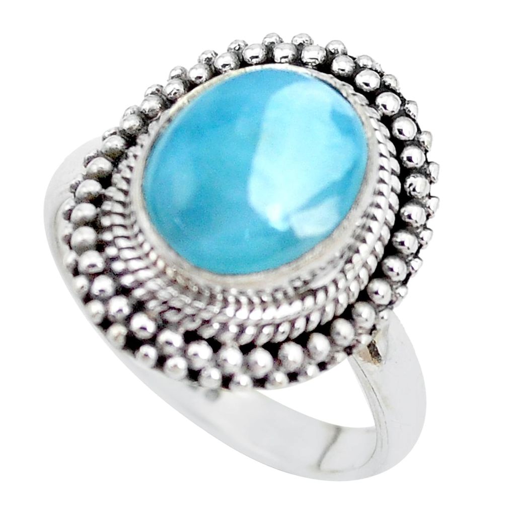 5.30cts natural blue larimar 925 silver solitaire ring jewelry size 7.5 p28928