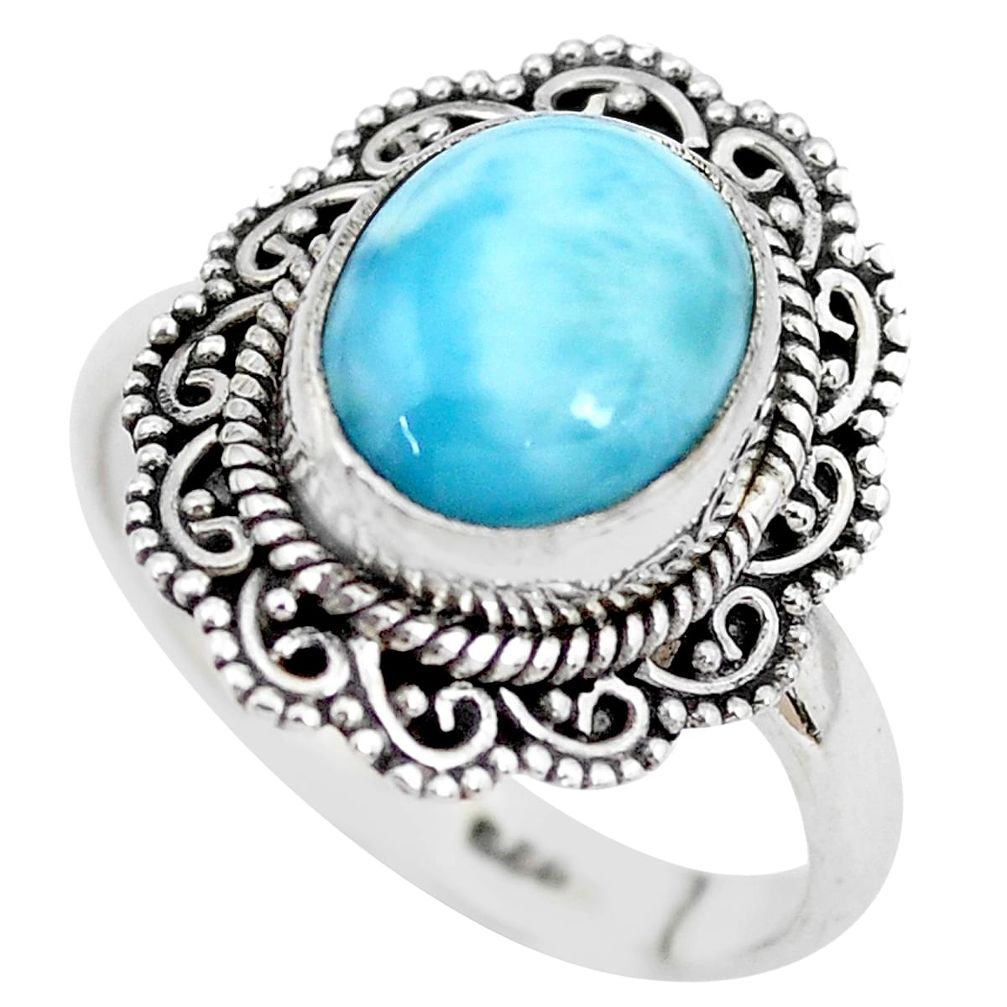 925 silver 5.52cts natural blue larimar solitaire ring jewelry size 8.5 p28930