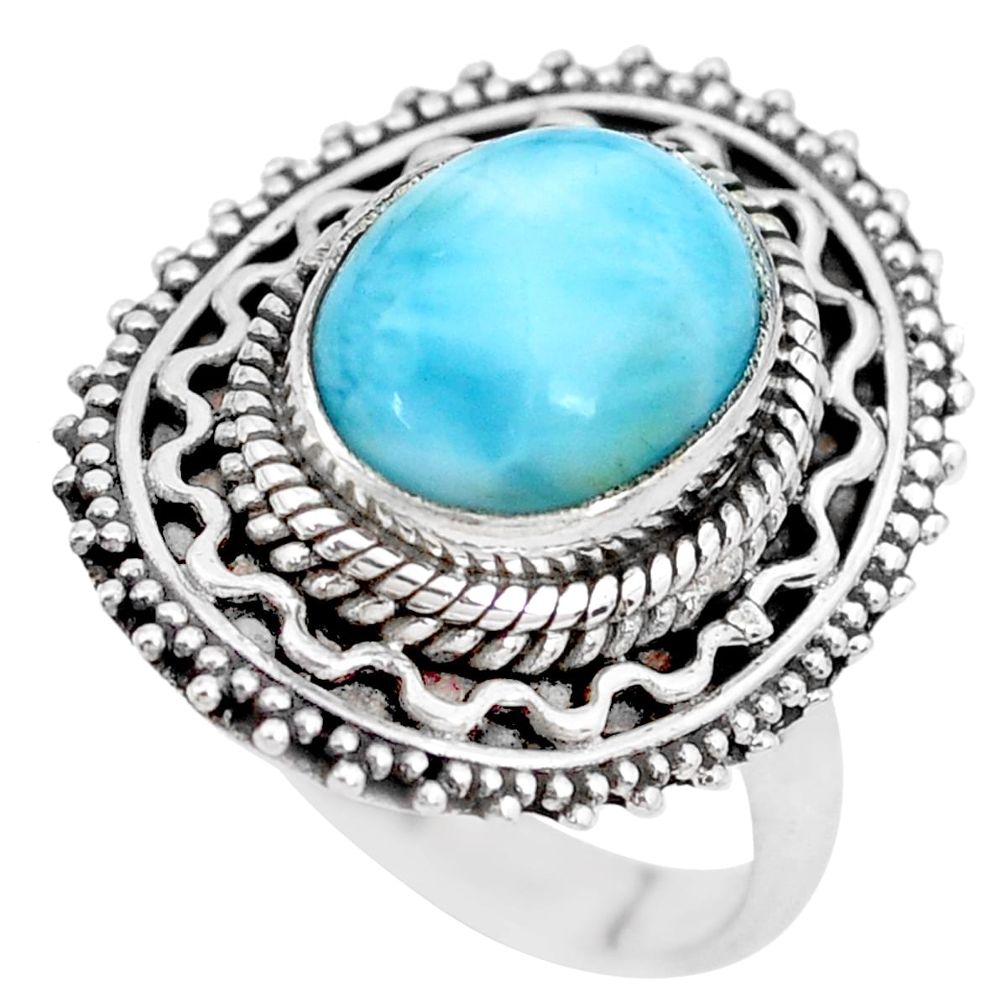 4.87cts natural blue larimar 925 silver solitaire ring jewelry size 6.5 p28931