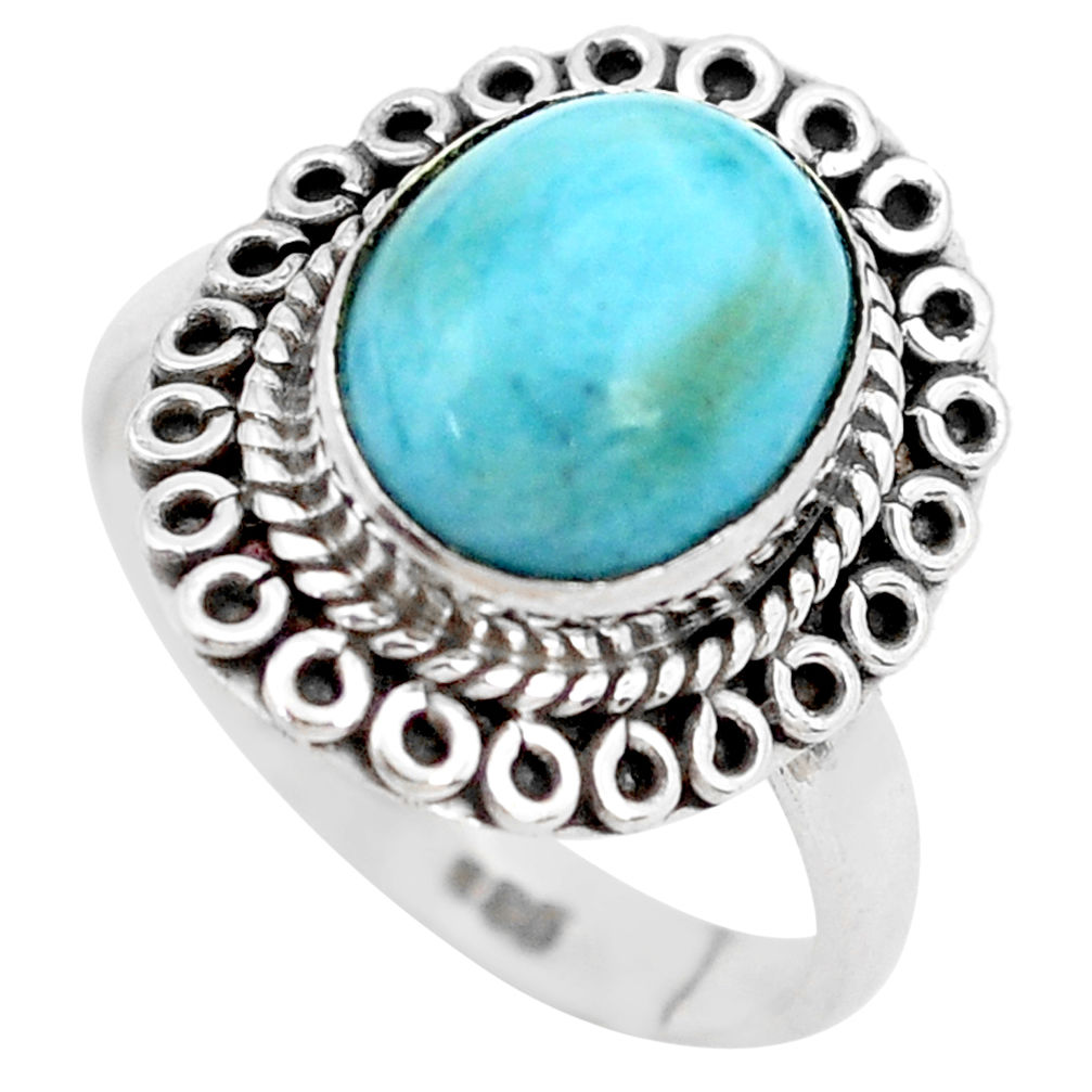 5.16cts natural blue larimar 925 silver solitaire ring jewelry size 8 p28933