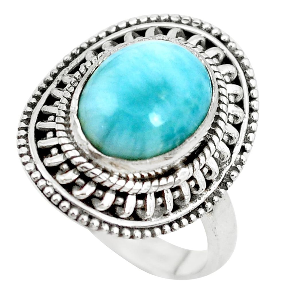 5.53cts natural blue larimar 925 silver solitaire ring jewelry size 6 p28934
