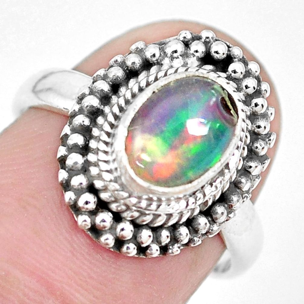 2.09cts natural ethiopian opal 925 silver solitaire ring jewelry size 6.5 p28938