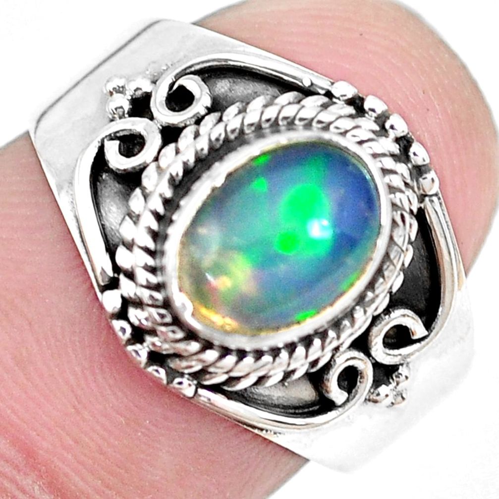 2.01cts natural blue ethiopian opal 925 silver solitaire ring size 6.5 p28940