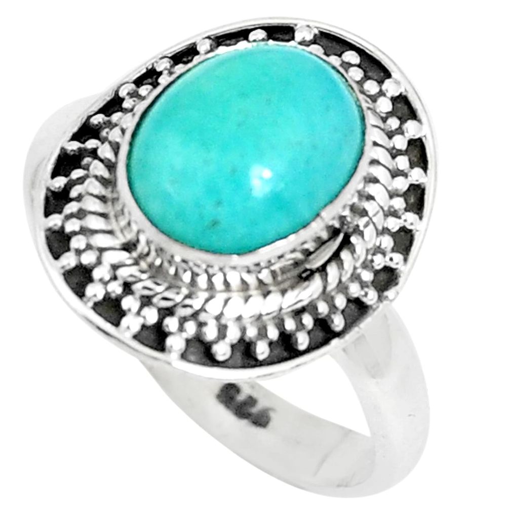 4.22cts natural green peruvian amazonite silver solitaire ring size 8.5 p29102