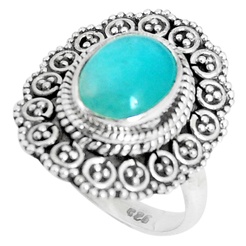 925 silver 4.55cts natural green peruvian amazonite solitaire ring size 7 p29109