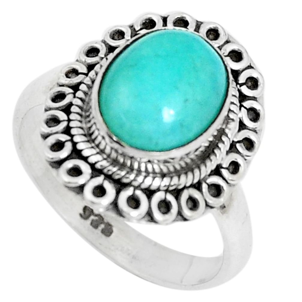 4.30cts natural green peruvian amazonite 925 silver solitaire ring size 7 p29110