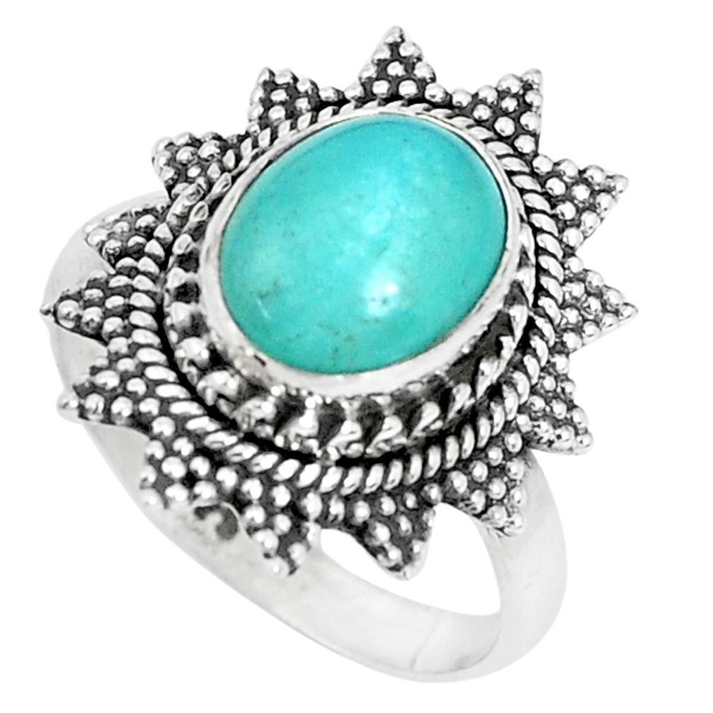 4.40cts natural green peruvian amazonite 925 silver solitaire ring size 7 p29111
