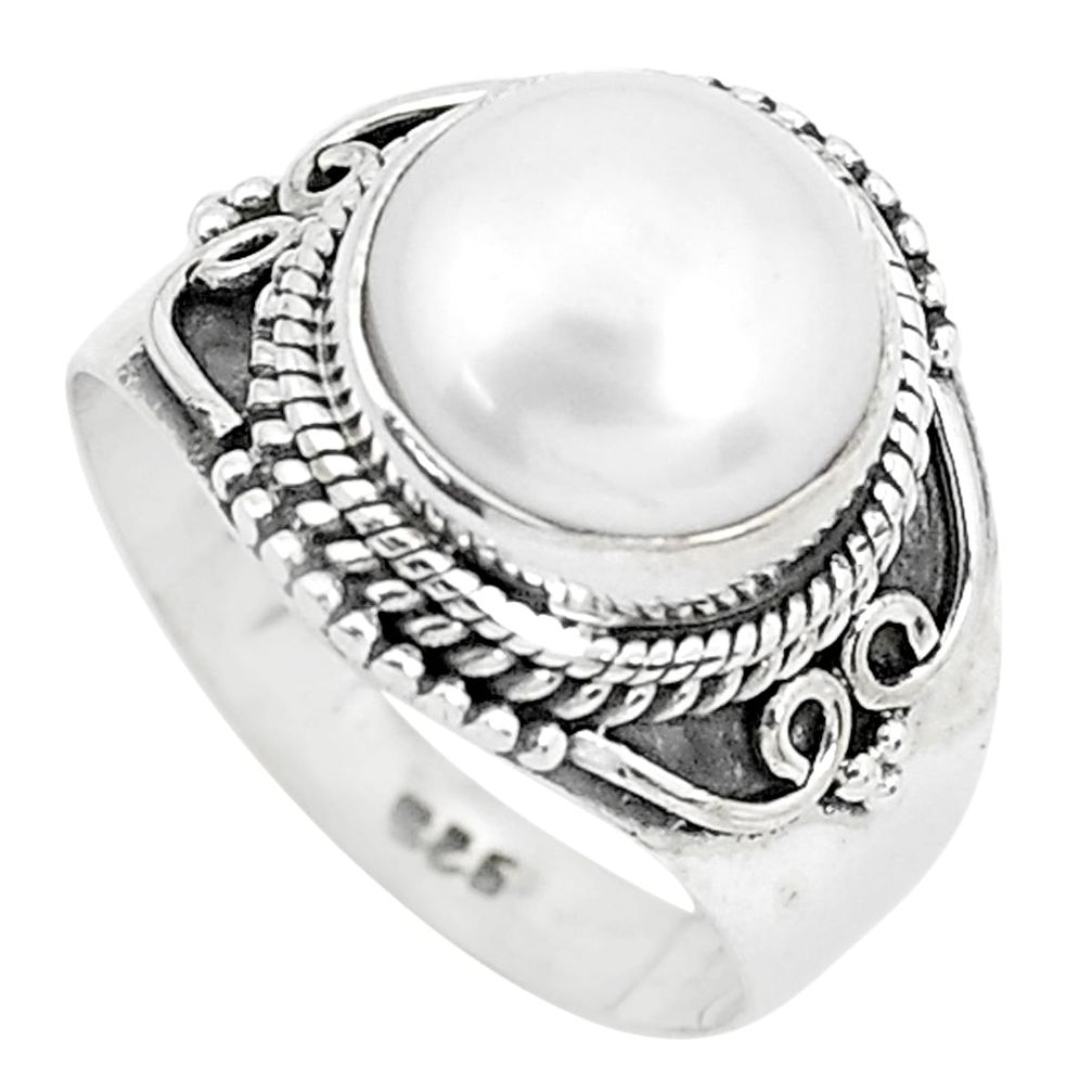 925 sterling silver 5.79cts natural white pearl solitaire ring size 7.5 p29124