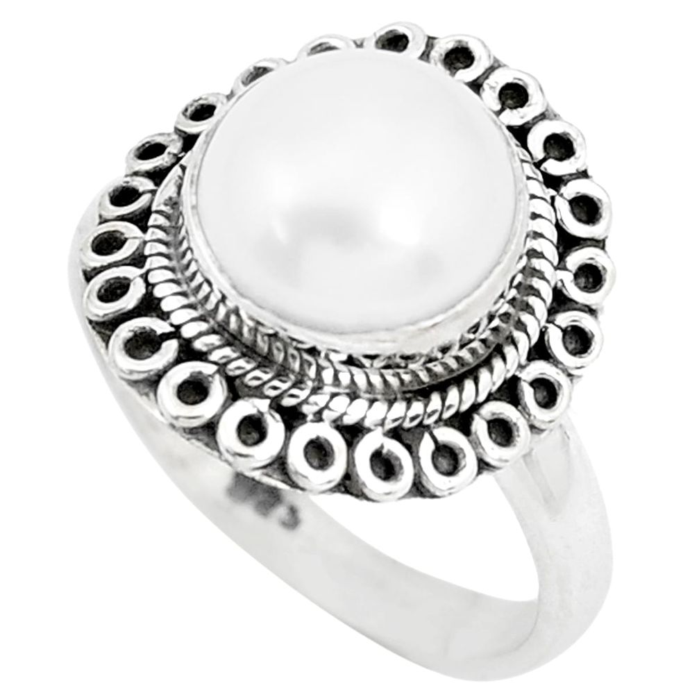 5.79cts natural white pearl 925 sterling silver solitaire ring size 8 p29127