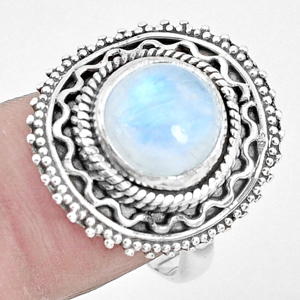 6.32cts natural rainbow moonstone 925 silver solitaire ring size 7.5 p29132