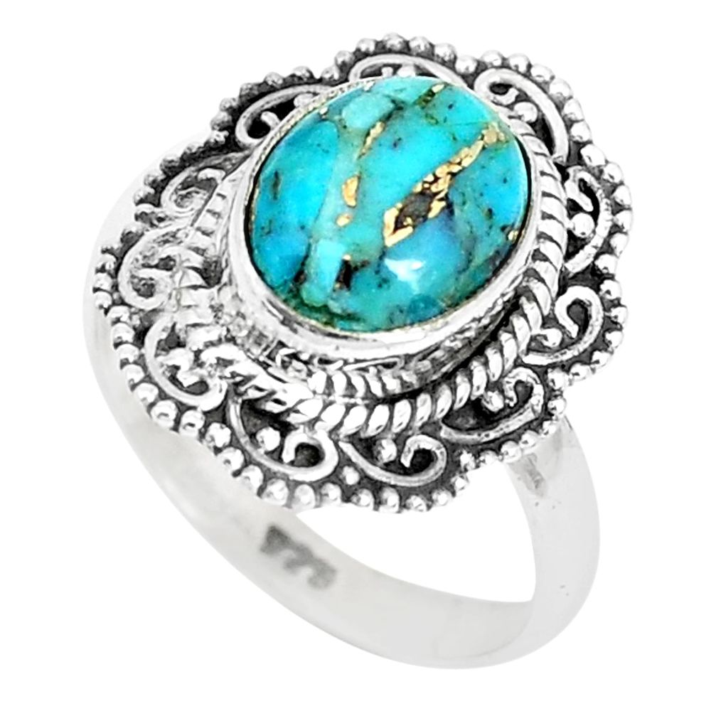 8.51cts blue copper turquoise 925 sterling silver solitaire ring size 6.5 p29143