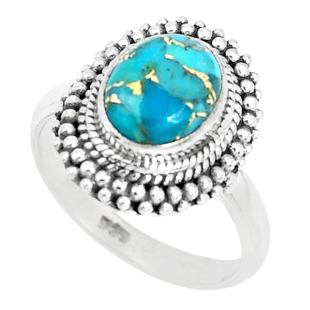925 sterling silver 4.21cts blue copper turquoise solitaire ring size 8 p29144