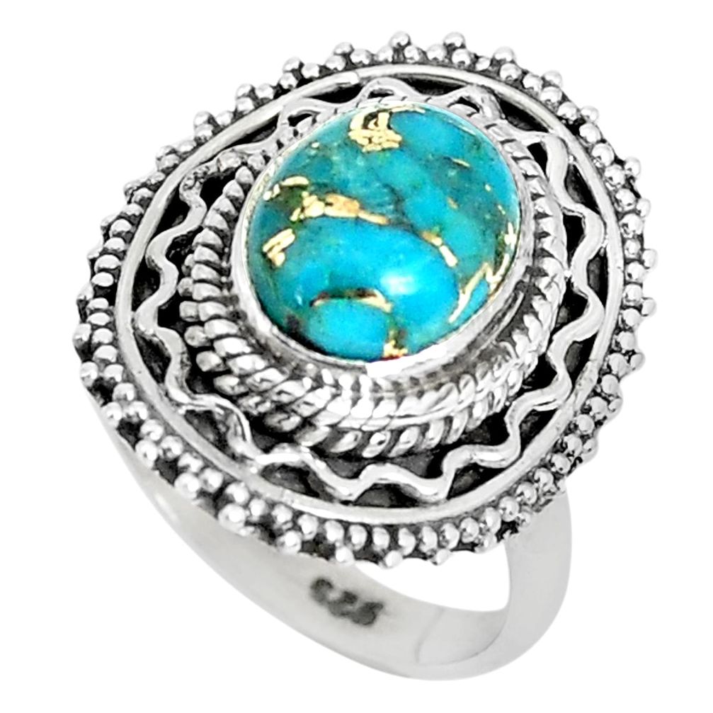 4.21cts blue copper turquoise 925 silver solitaire ring jewelry size 6.5 p29146