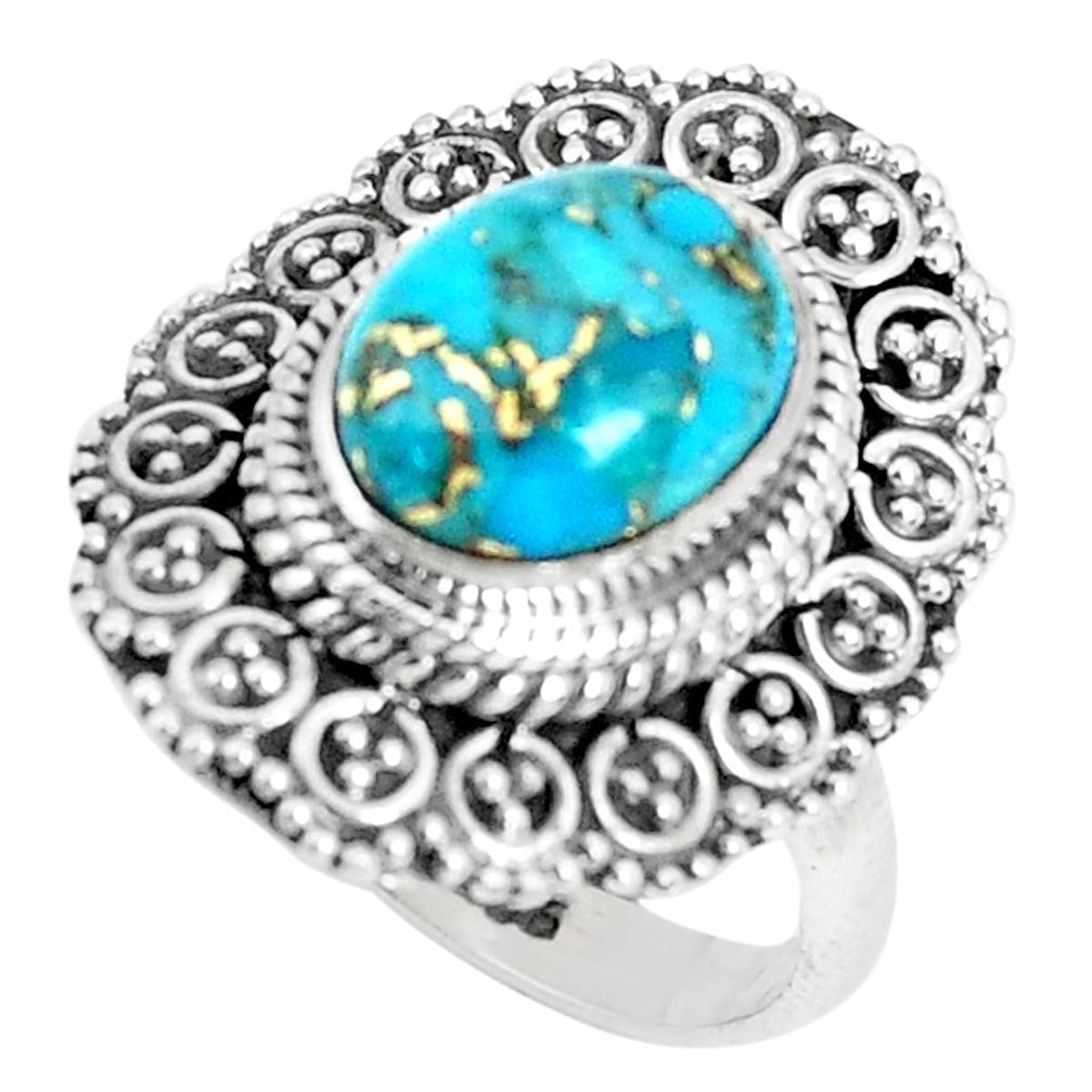 4.55cts blue copper turquoise 925 silver solitaire ring jewelry size 7 p29151