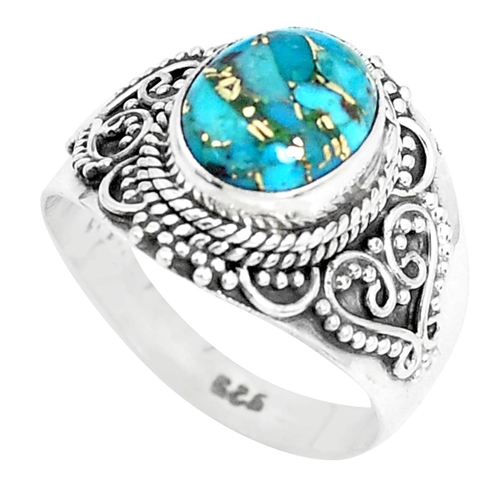 925 silver 4.21cts blue copper turquoise solitaire ring jewelry size 8 p29156