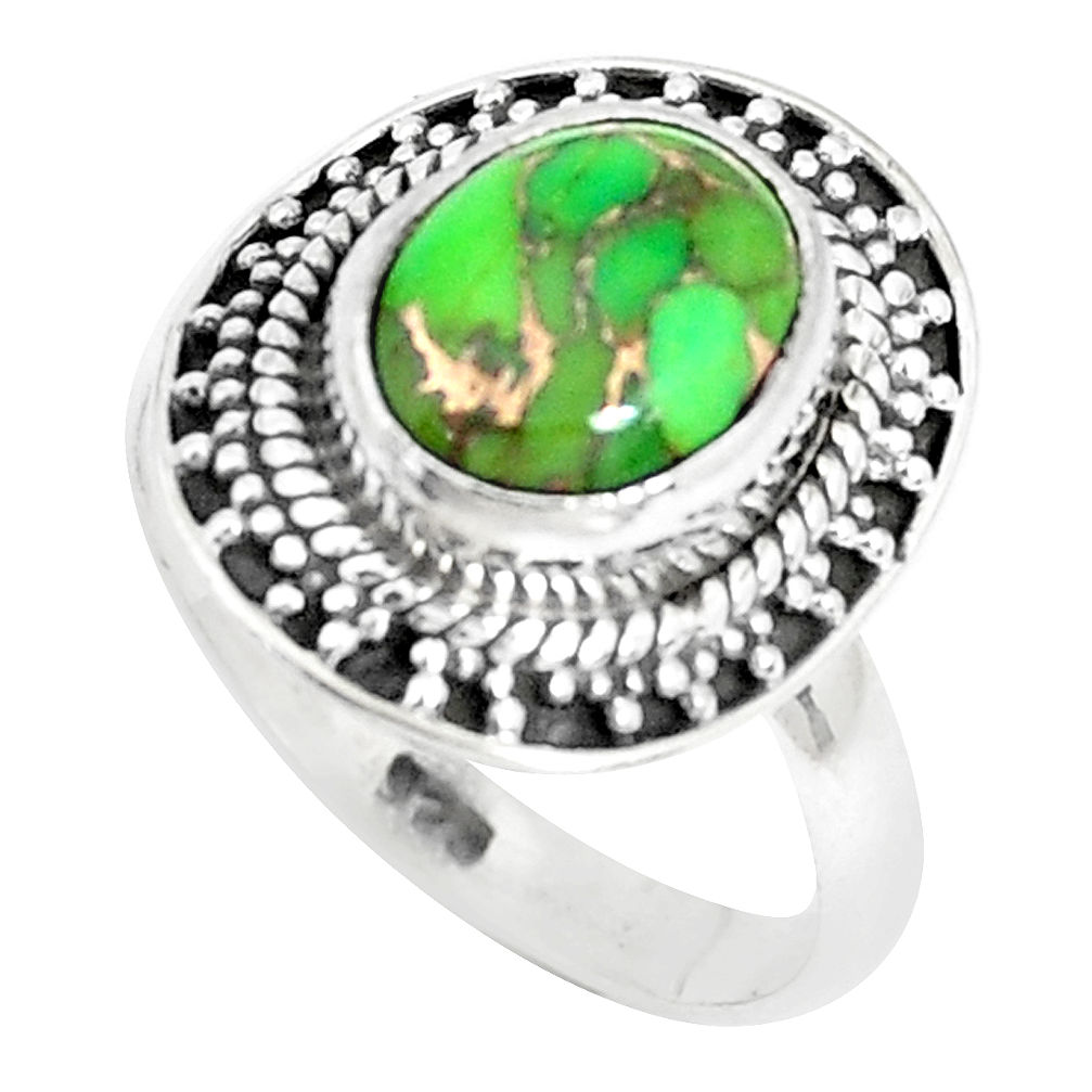 4.28cts green copper turquoise 925 silver solitaire ring jewelry size 7 p29170