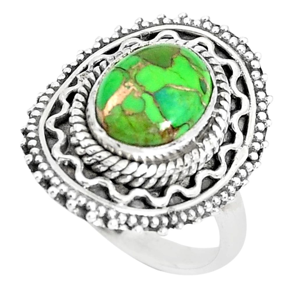 4.38cts green copper turquoise 925 silver solitaire ring jewelry size 7 p29174
