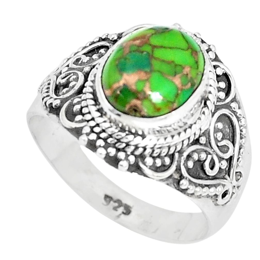 925 silver 4.22cts green copper turquoise solitaire ring jewelry size 7.5 p29175