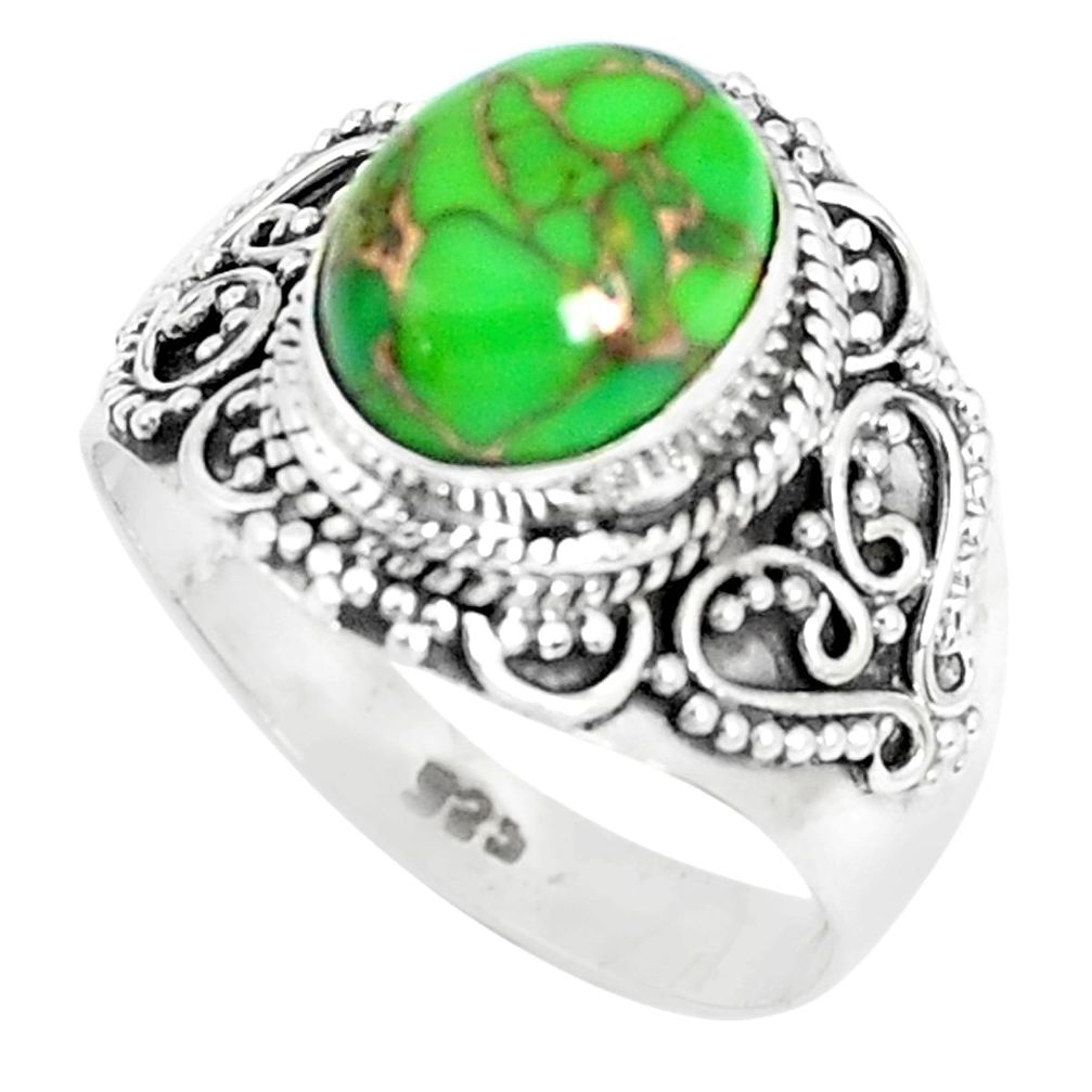 4.02cts green copper turquoise 925 silver solitaire ring jewelry size 8 p29177