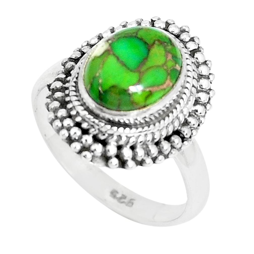 4.22cts green copper turquoise 925 silver solitaire ring jewelry size 7.5 p29178