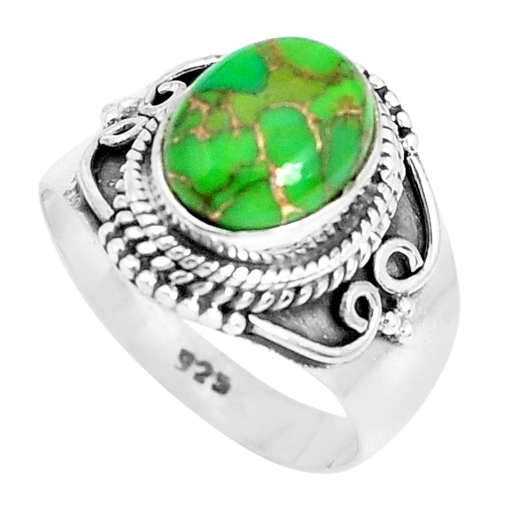 925 silver 4.40cts green copper turquoise solitaire ring jewelry size 7 p29179