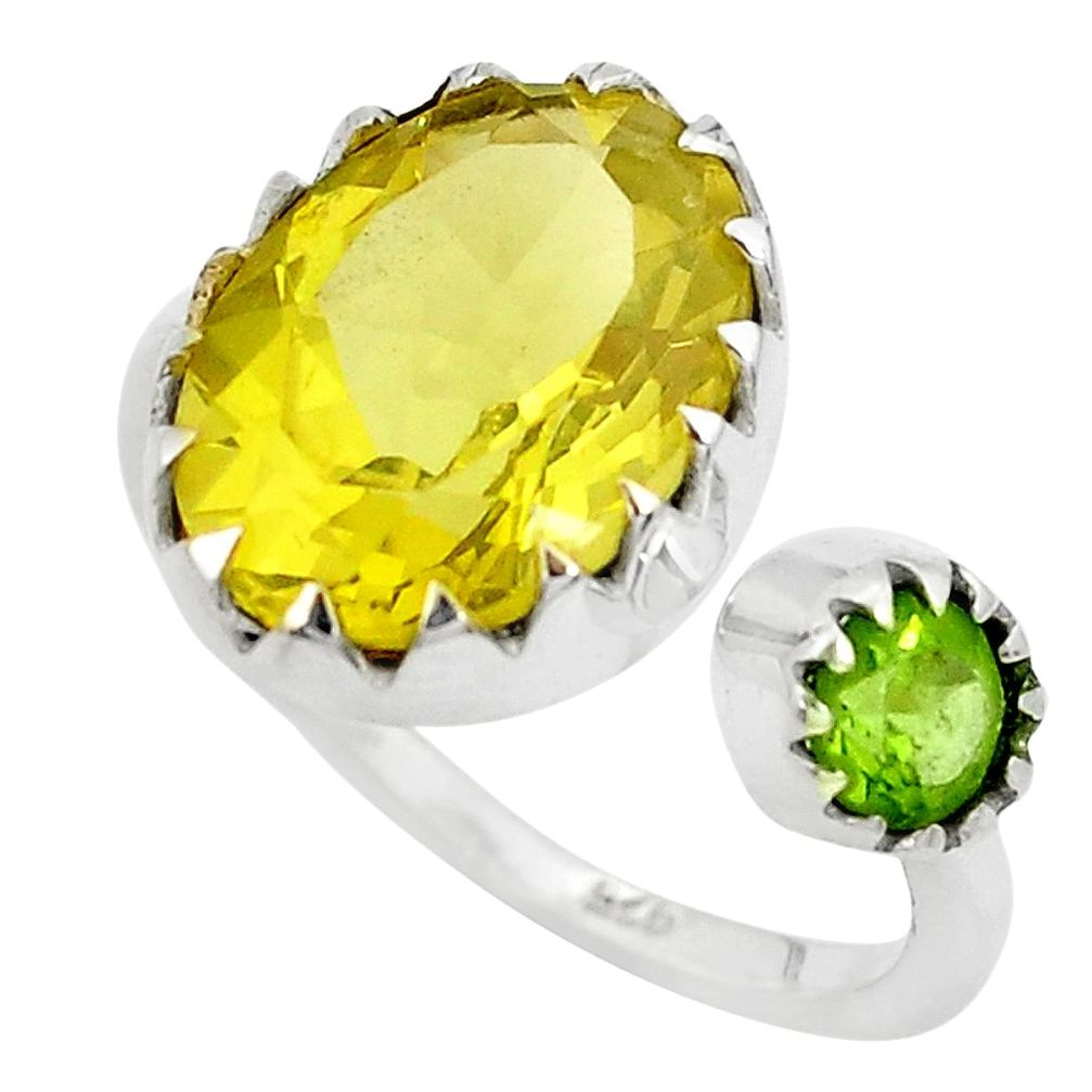 7.22cts natural lemon topaz peridot 925 silver adjustable ring size 6 p29787