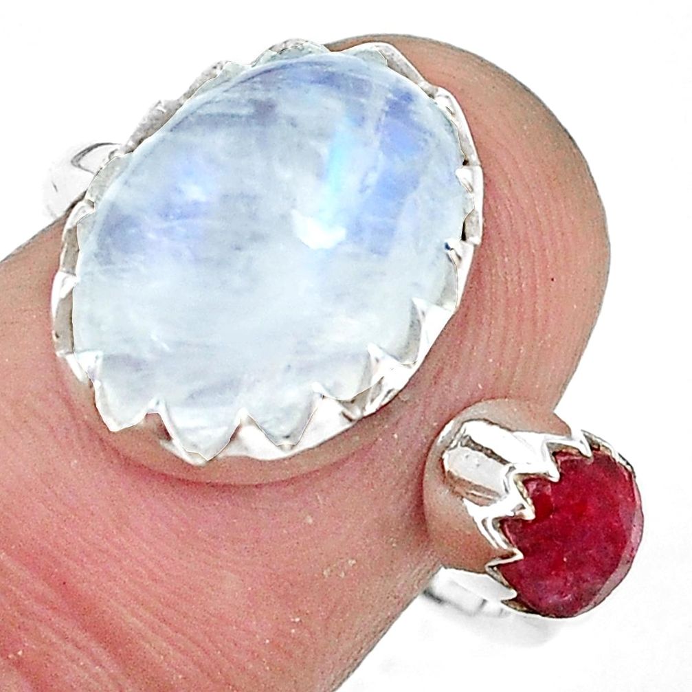 6.85cts natural rainbow moonstone ruby 925 silver adjustable ring size 5 p29795