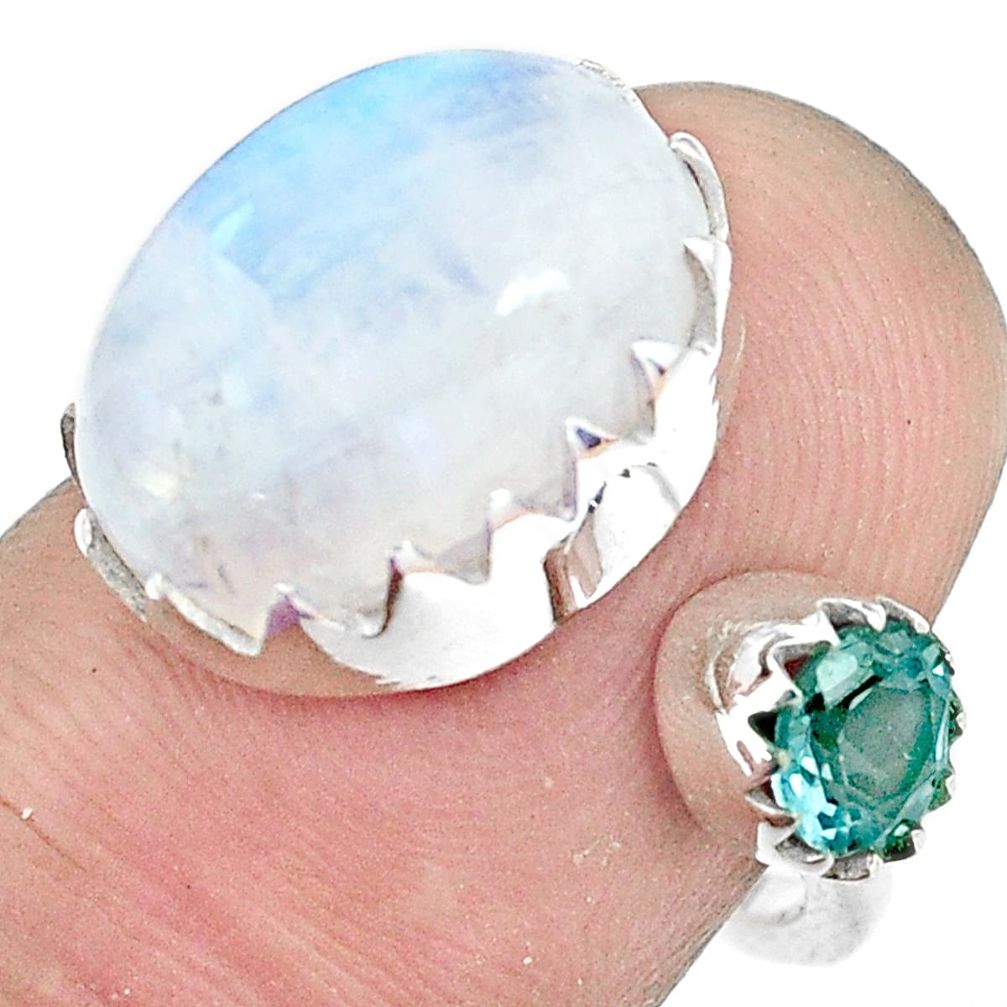 7.22cts natural rainbow moonstone topaz 925 silver adjustable ring size 7 p29798