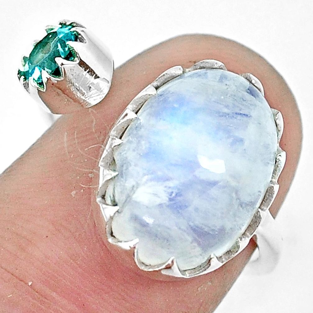 925 silver 6.61cts natural rainbow moonstone topaz adjustable ring size 6 p29799