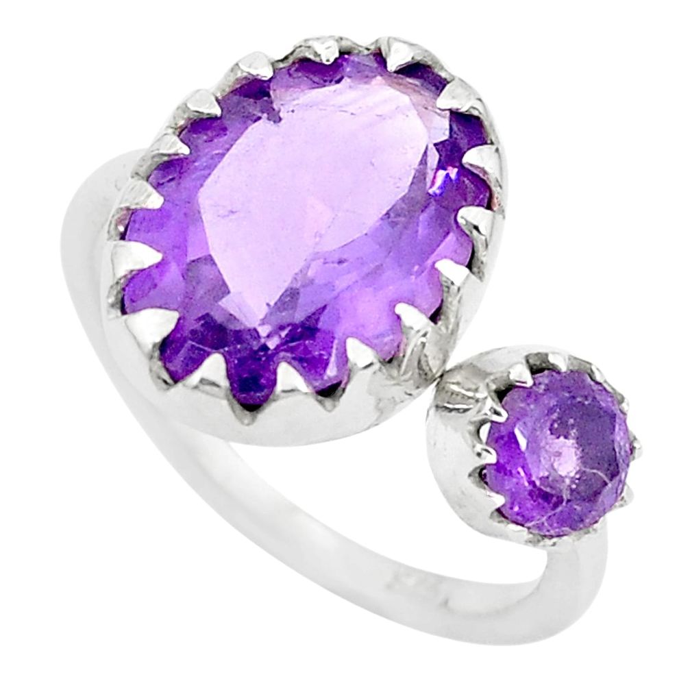 6.64cts natural purple amethyst oval 925 silver adjustable ring size 6 p29801