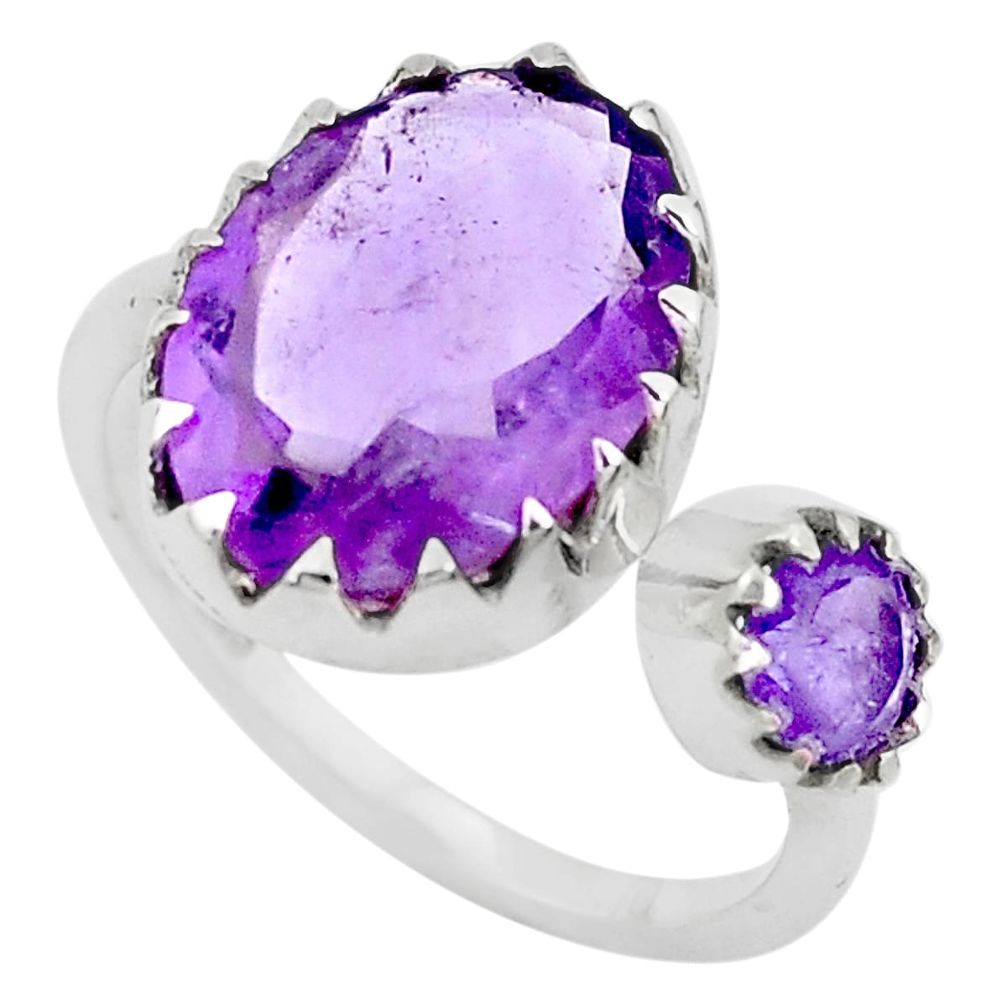 6.61cts natural purple amethyst 925 silver adjustable ring jewelry size 7 p29803