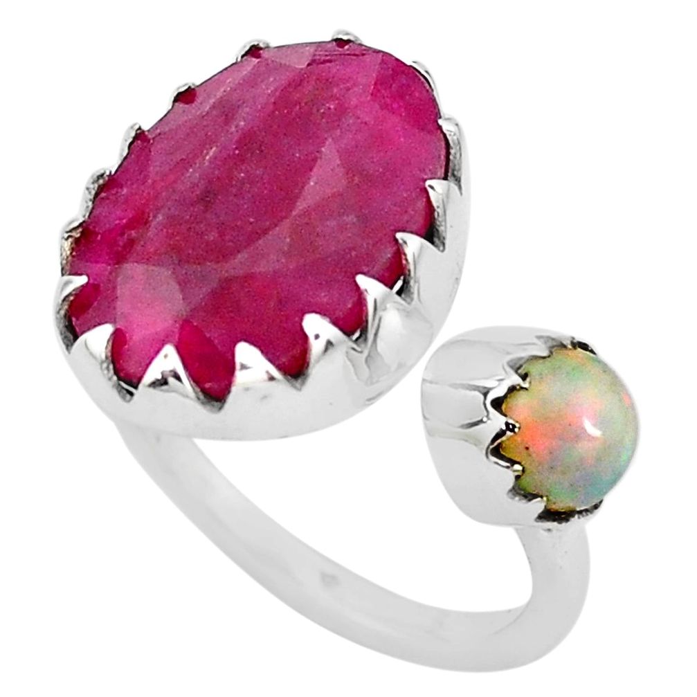 925 silver 7.39cts natural red ruby ethiopian opal adjustable ring size 5 p29804