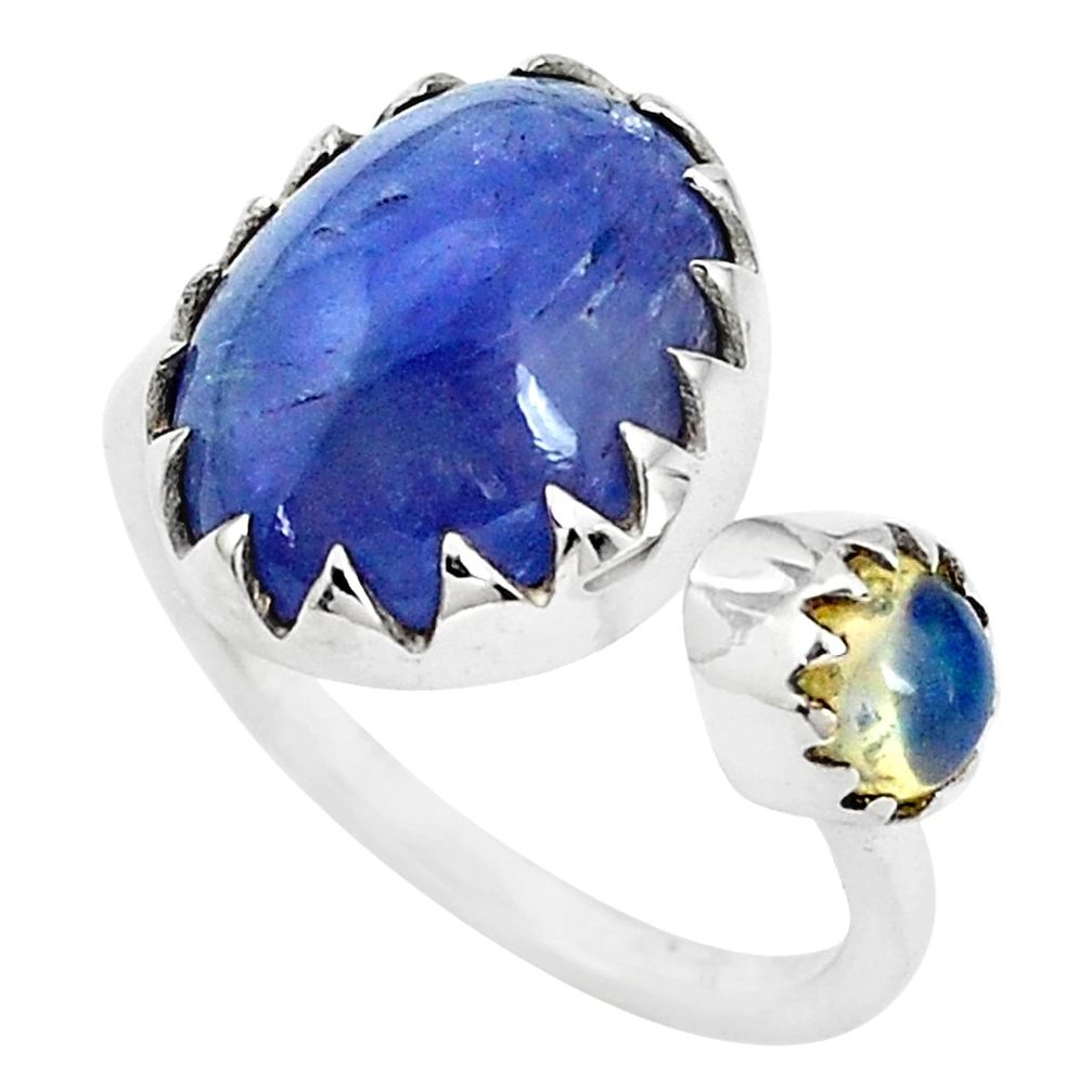 7.39cts natural blue tanzanite 925 silver adjustable ring size 6.5 p29809