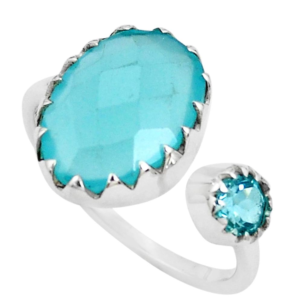 925 silver 7.39cts natural aqua chalcedony topaz adjustable ring size 6.5 p29811