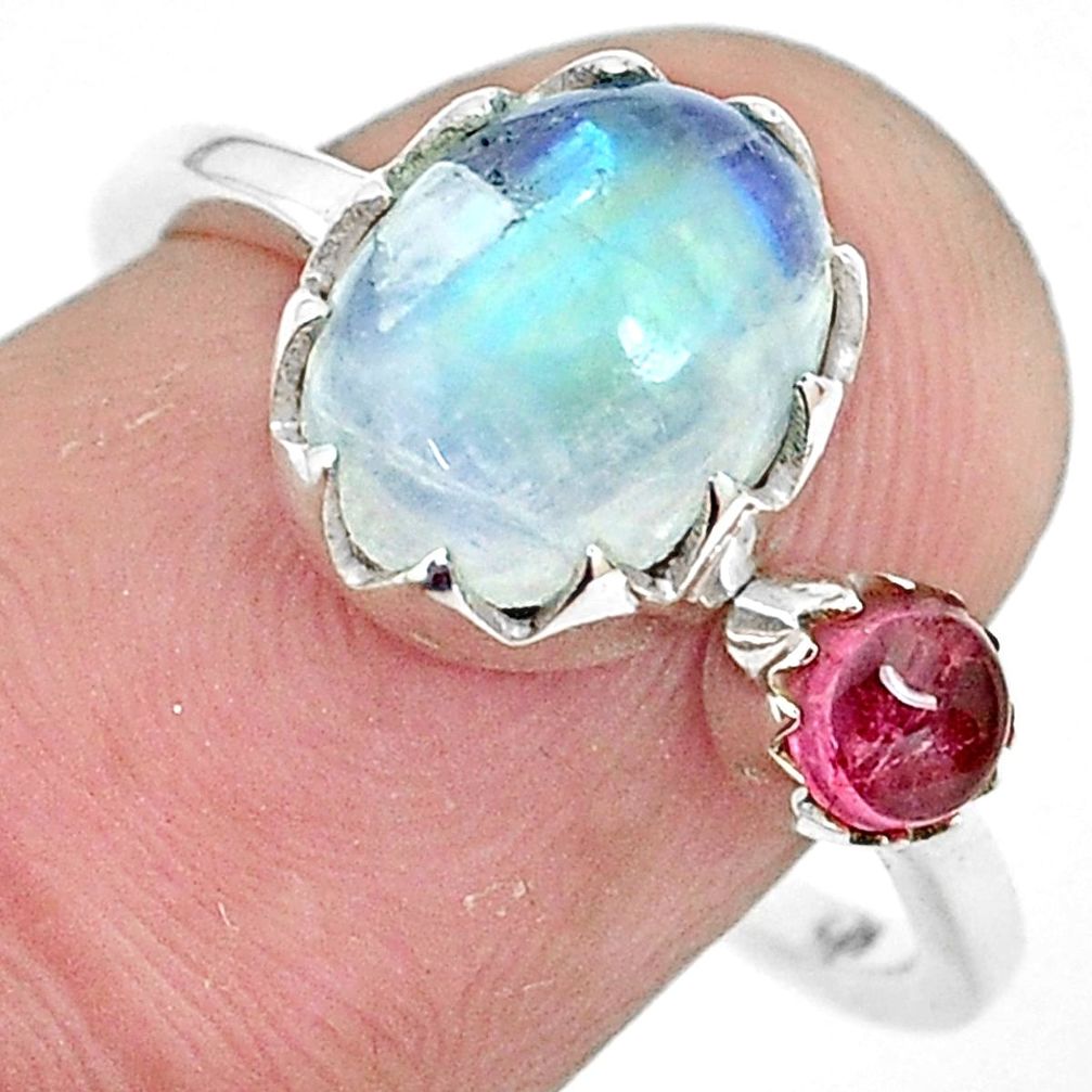 4.84cts natural rainbow moonstone oval 925 silver adjustable ring size 7 p29813