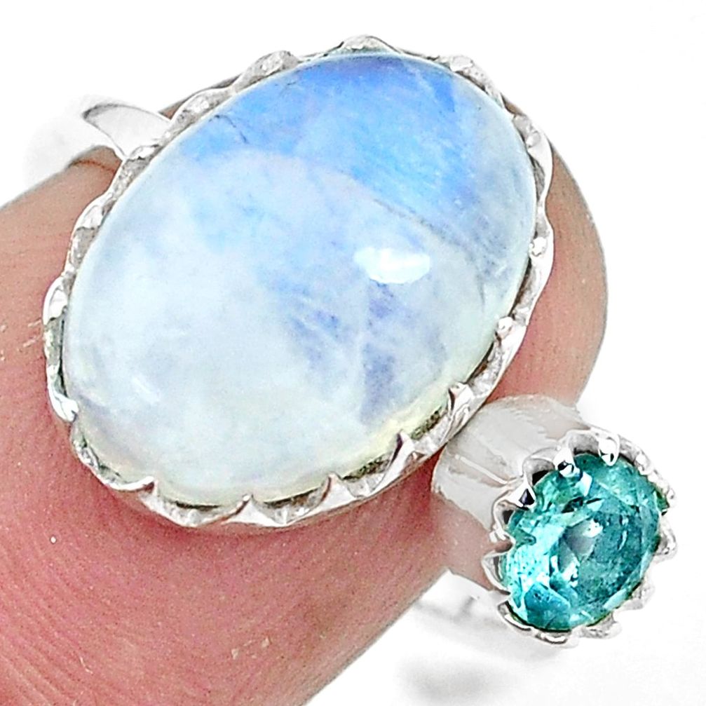 7.67cts natural rainbow moonstone topaz 925 silver adjustable ring size 7 p29815