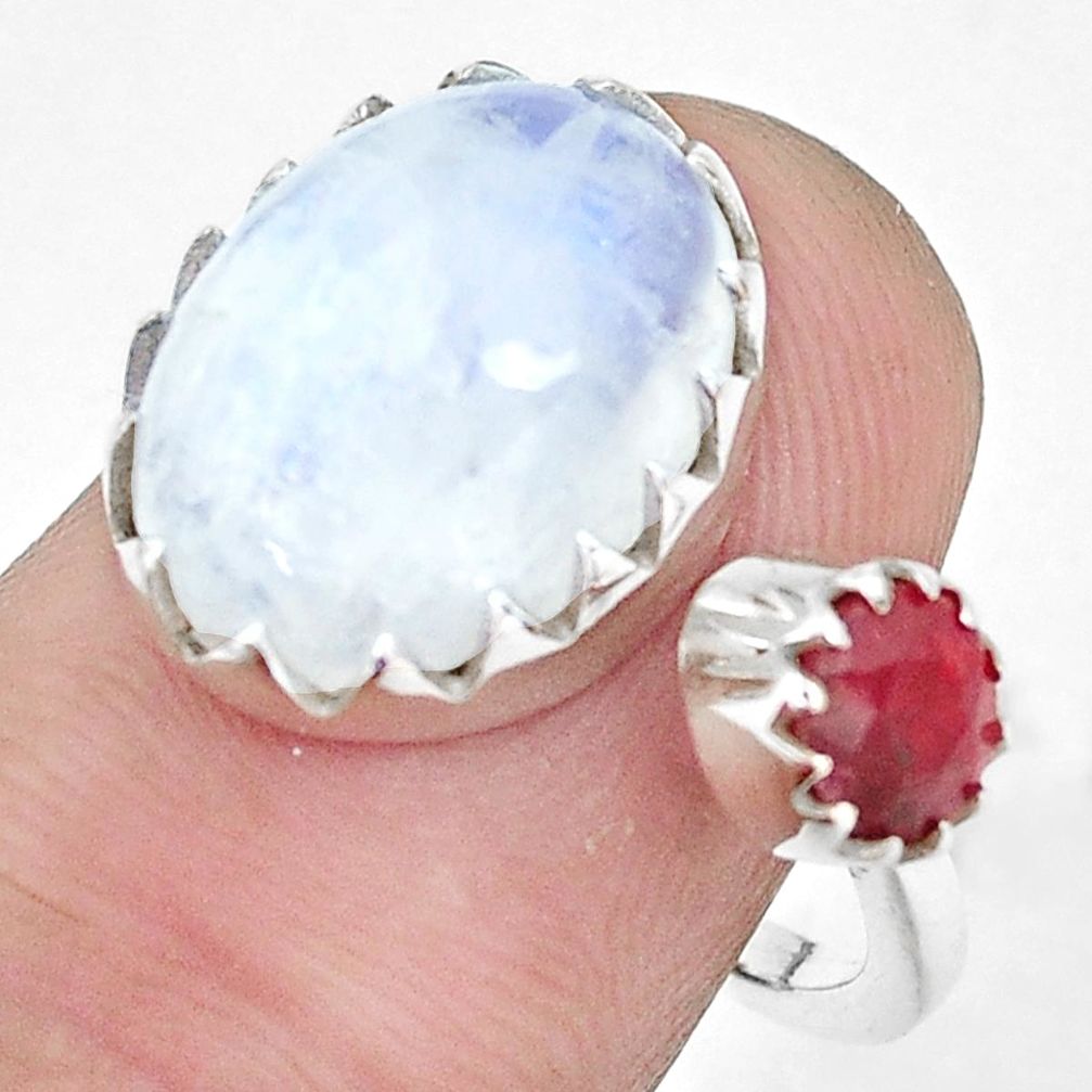 7.35cts natural rainbow moonstone ruby 925 silver adjustable ring size 5 p29819