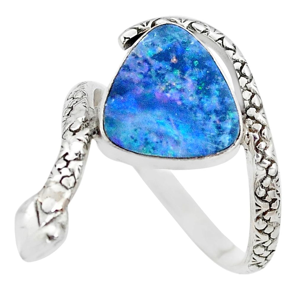 Natural doublet opal australian 925 silver snake solitaire ring size 9.5 p29861