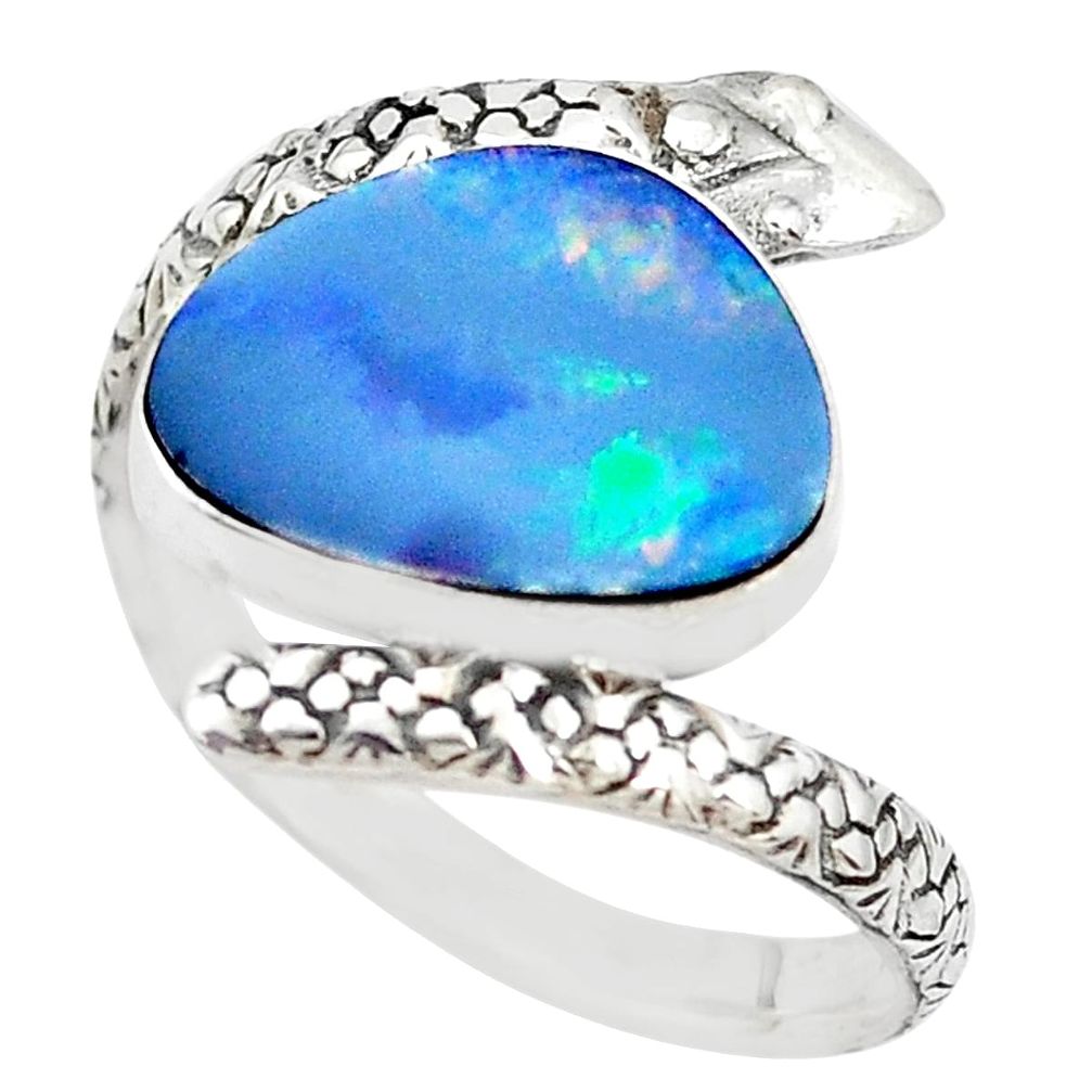 Natural doublet opal australian 925 silver snake solitaire ring size 9 p29866