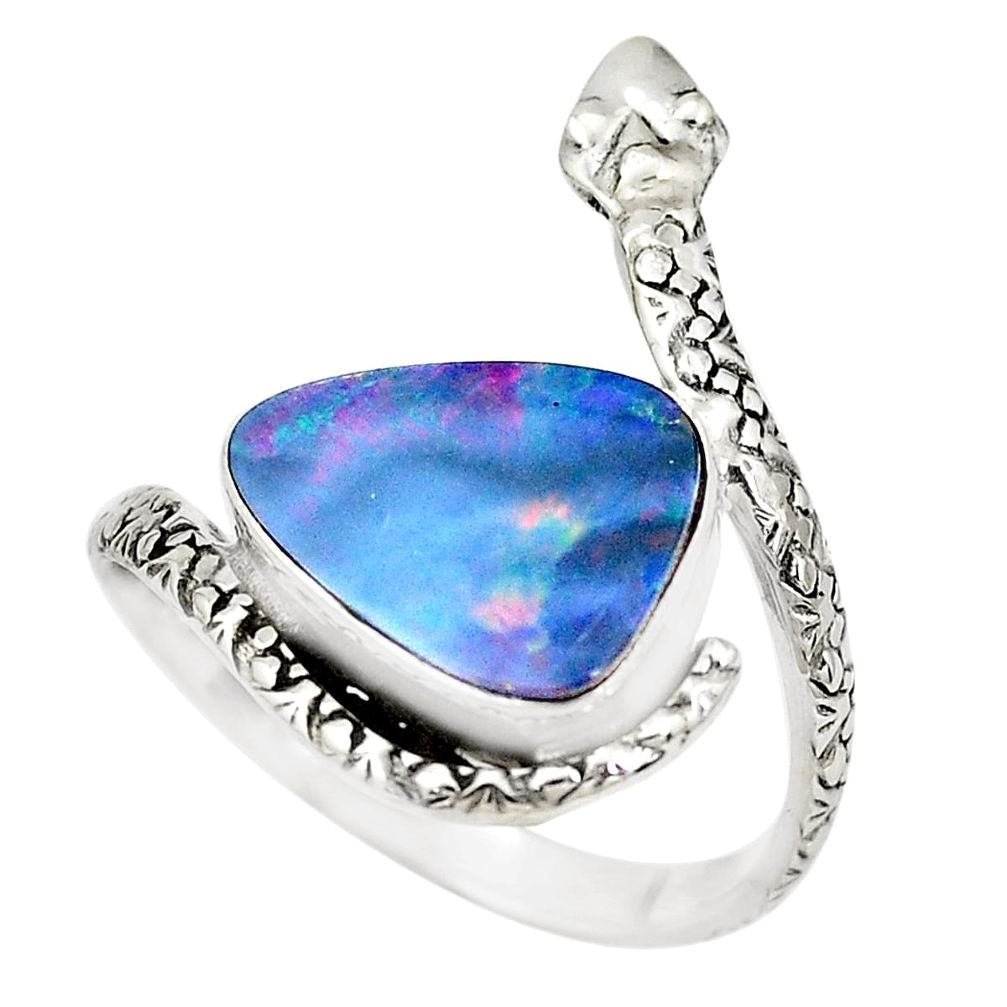 Natural doublet opal australian silver snake solitaire ring size 10.5 p29869