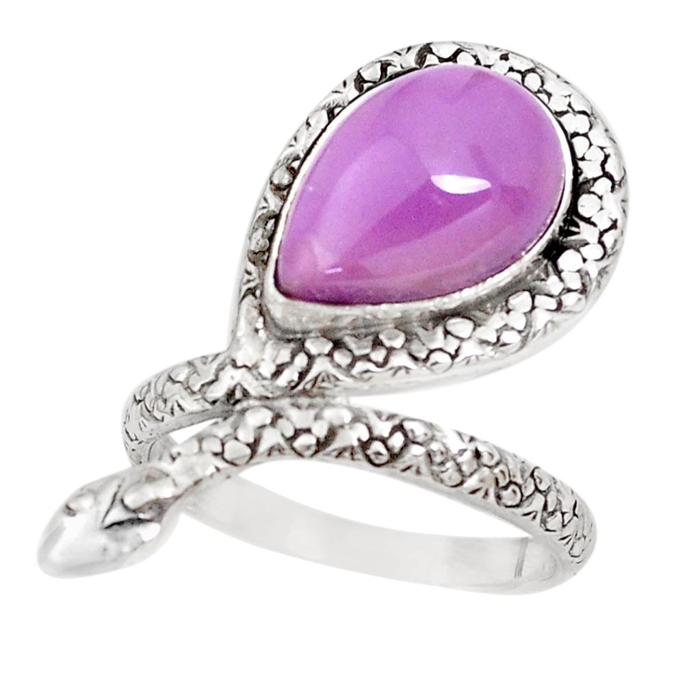 Natural purple phosphosiderite 925 silver snake solitaire ring size 8 p29880