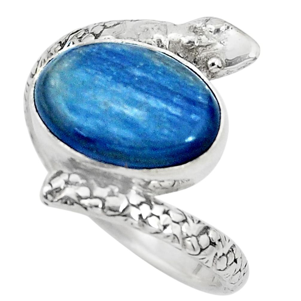 6.57cts natural blue kyanite 925 silver snake solitaire ring size 10 p29882