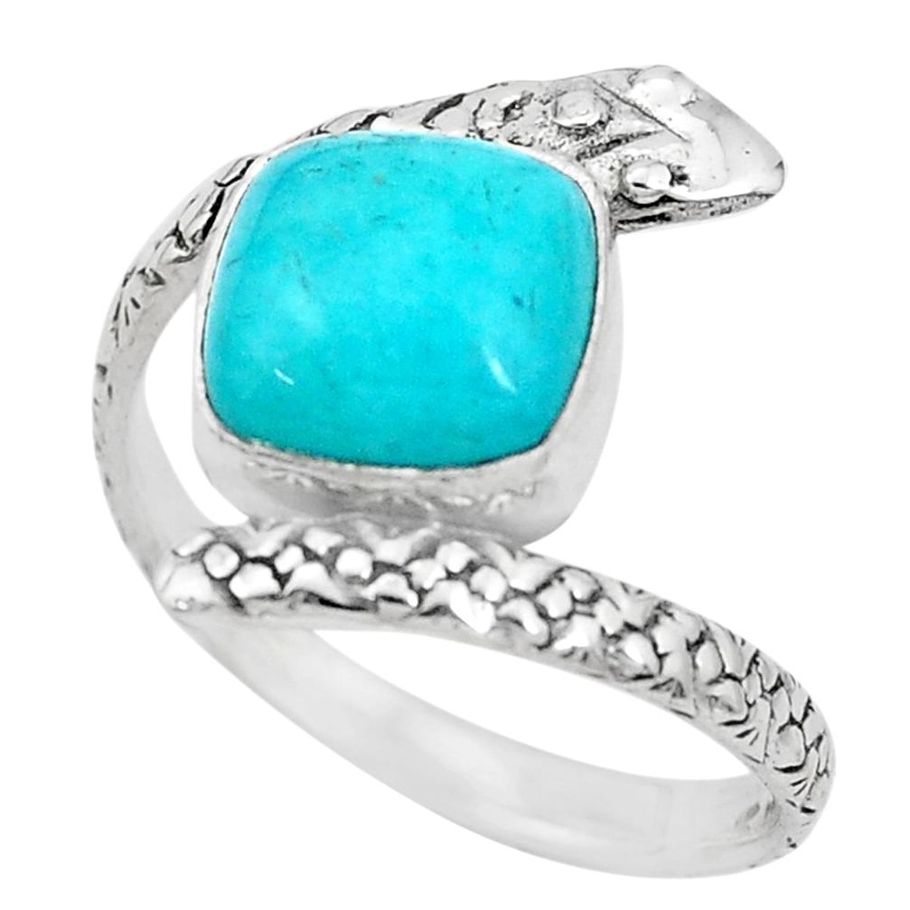 925 silver natural green peruvian amazonite snake solitaire ring size 9.5 p29884