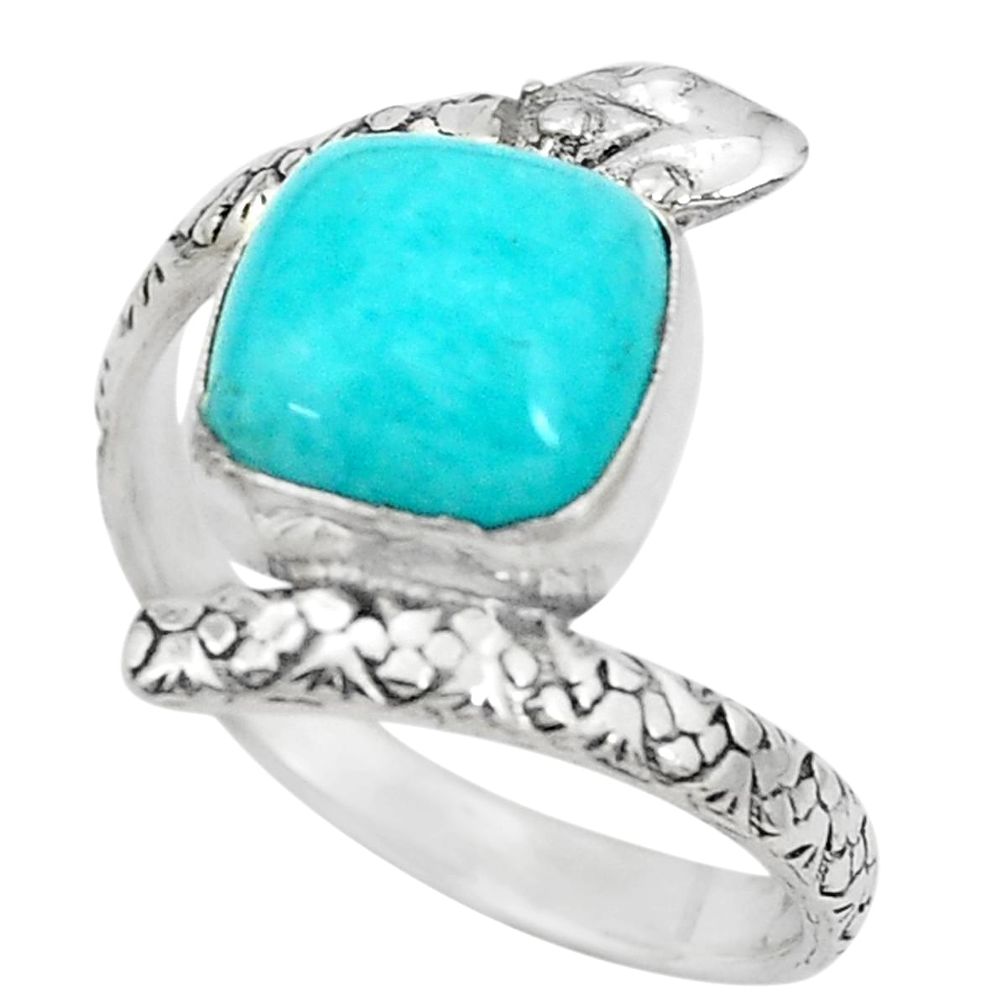 Natural green peruvian amazonite 925 silver snake solitaire ring size 9 p29885