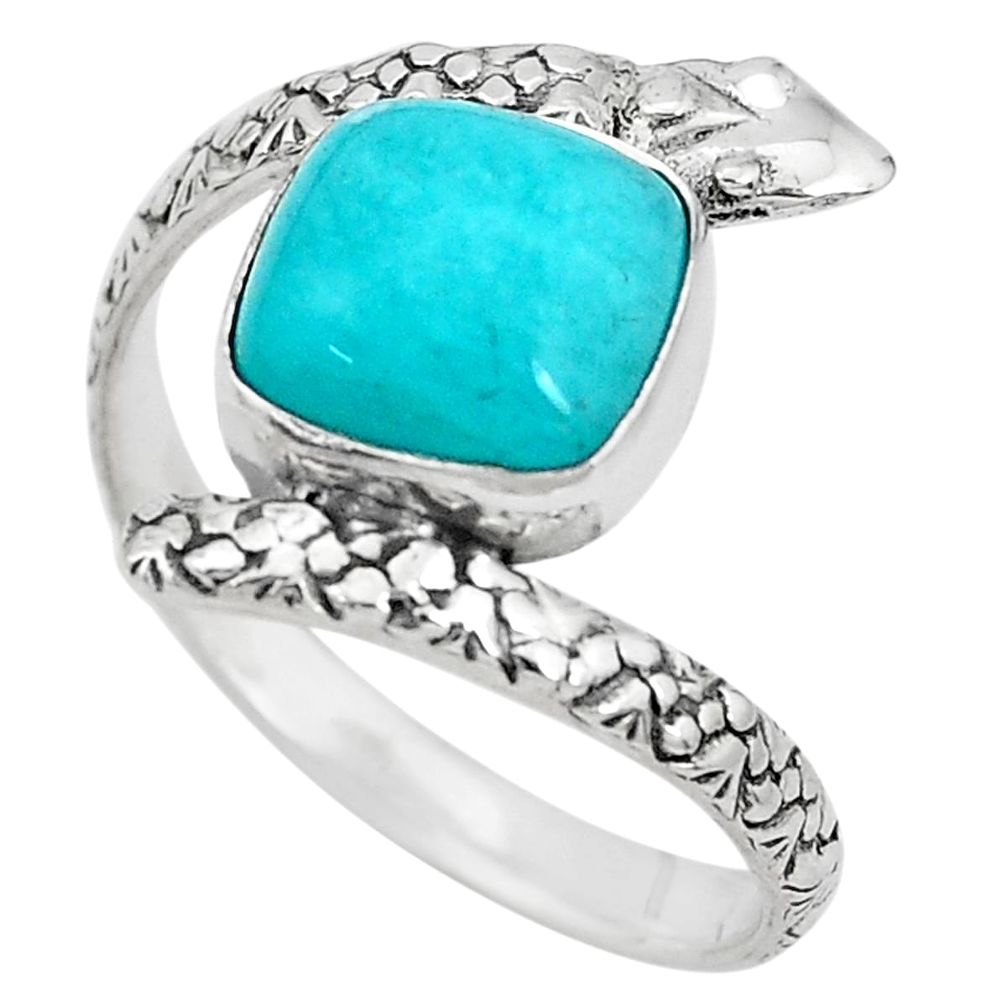 Natural green peruvian amazonite 925 silver snake solitaire ring size 10 p29886