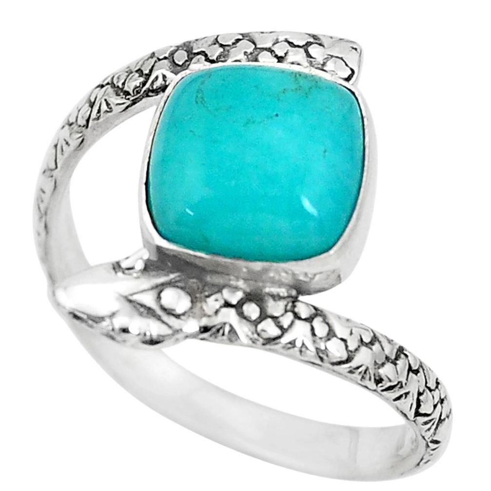 Natural green peruvian amazonite 925 silver snake solitaire ring size 10 p29887