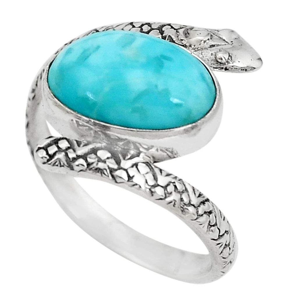 Natural blue larimar 925 sterling silver snake solitaire ring size 9.5 p29888