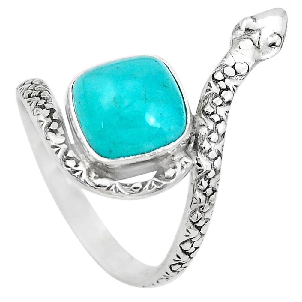 925 silver natural green peruvian amazonite snake solitaire ring size 10 p29889