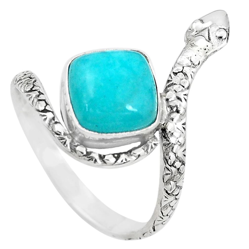 Natural green peruvian amazonite silver snake solitaire ring size 10.5 p29890