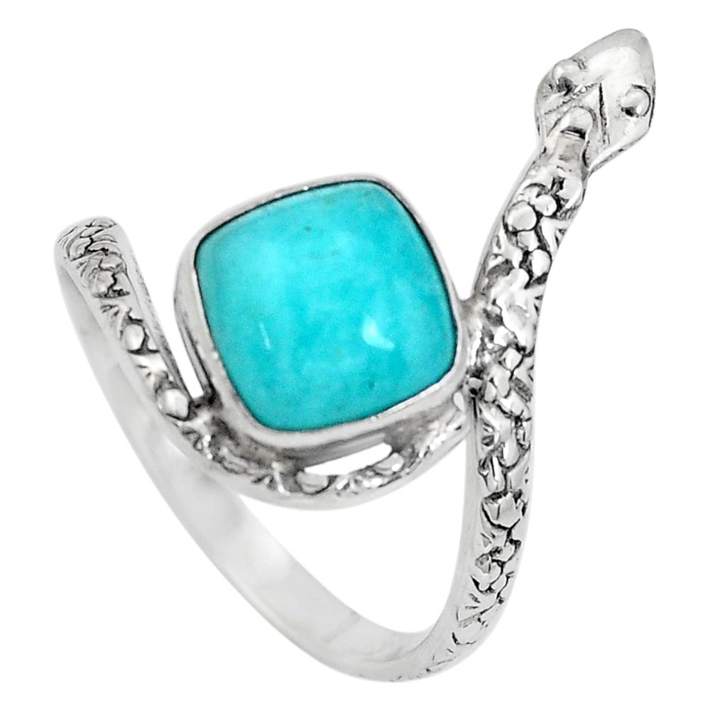 Natural green peruvian amazonite 925 silver snake solitaire ring size 11 p29891